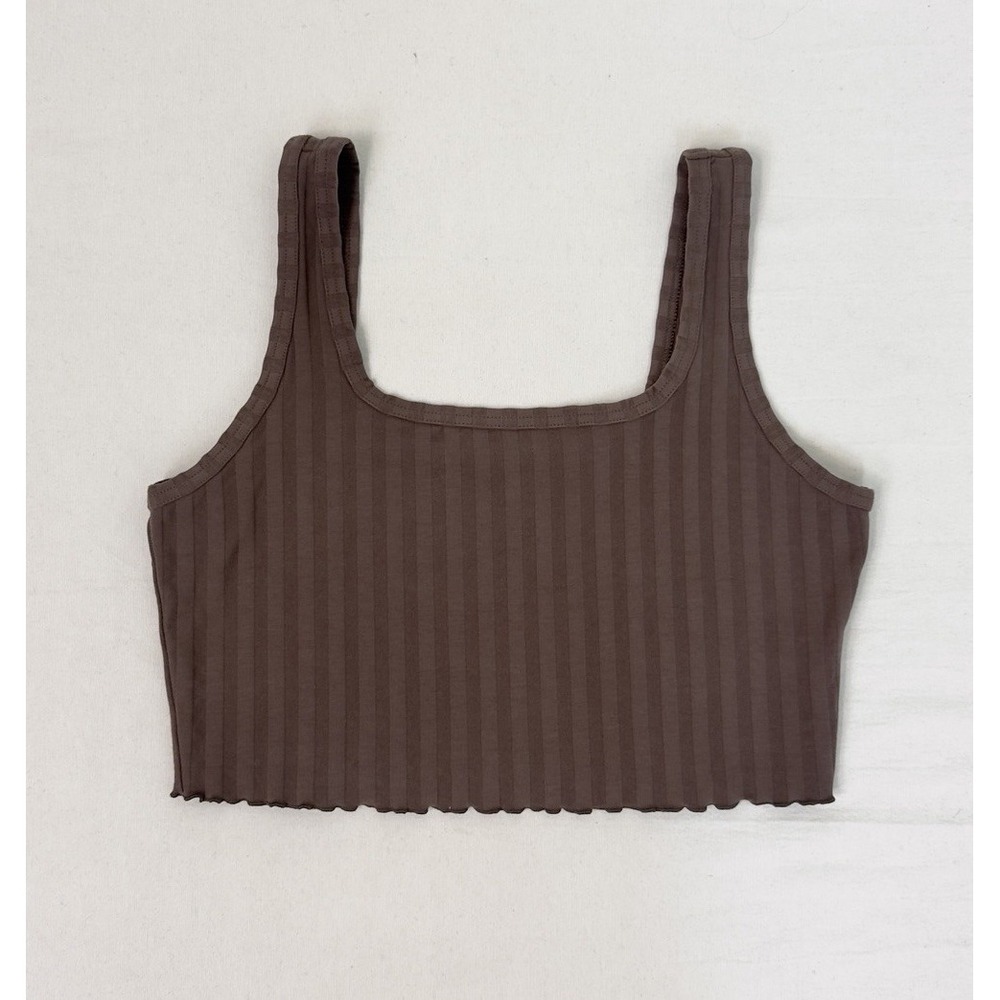 OFFLINE By Aerie OG Groove Crop Top Brown Workout Yoga Cotton Bra Tank Size L